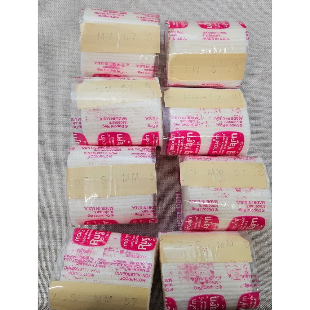 Mary Maxim Rug Yarn White 8 Bundles 360 Pcs Each MM 57 S Latch Hook Craft Supply